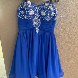 Strapless Blue Beaded Sequin Hearts Dress